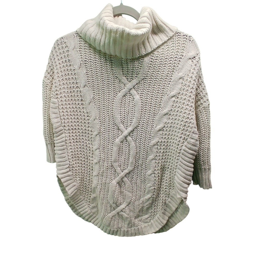 Express Cowl Neck Sweater Small White Cable‎ Knit Oversized Coastal Boho X325